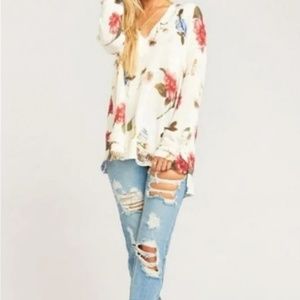 EUC Show Me Your MuMu Cliffside Distressed V Neck Floral Sweater Size XS